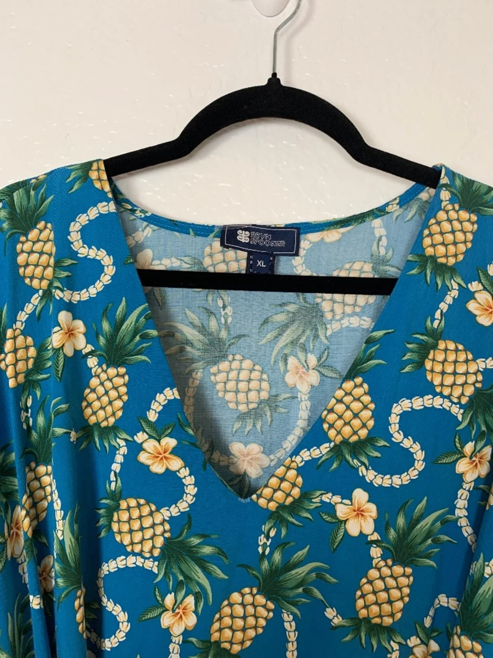 Reyn Spooner Womens Beach Swimsuit Coverup XL Blue Pineapple Print Tassel Tie - Picture 2 of 15